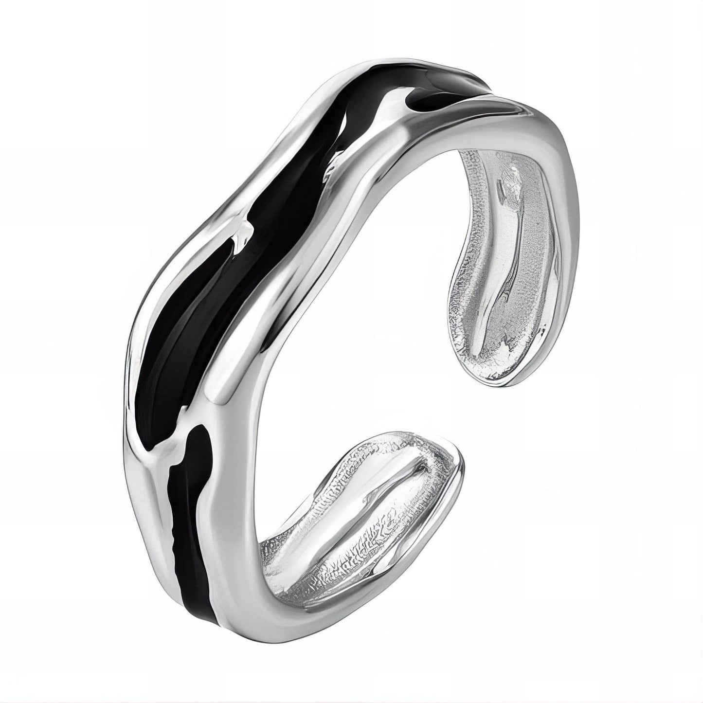 Silver & Black Adjustable Ring
