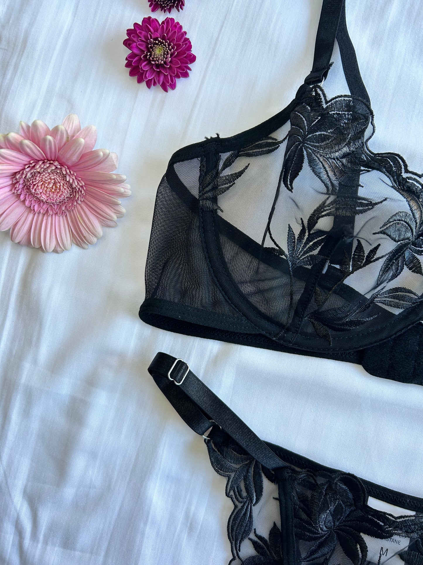 midnight dahlia black lace lingerie set