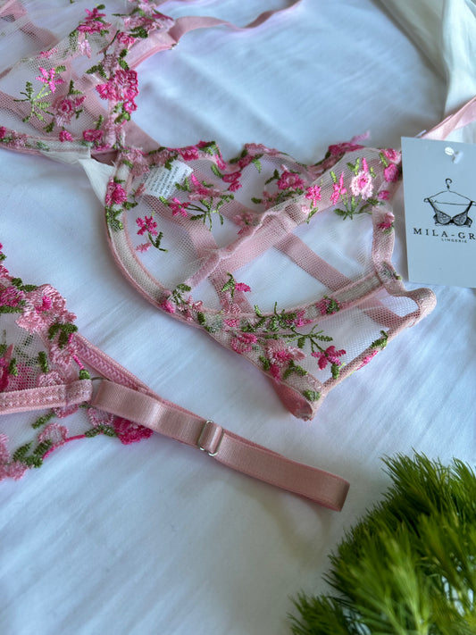 rose dahlia floral lace lingerie set