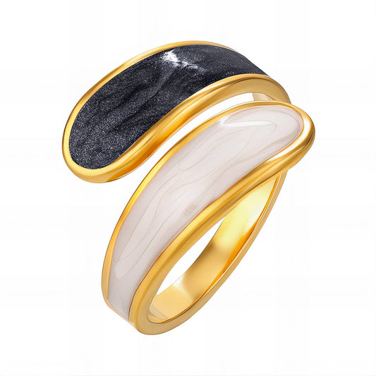 Wrap Around Black and White  Gold plated Pearl Ring
