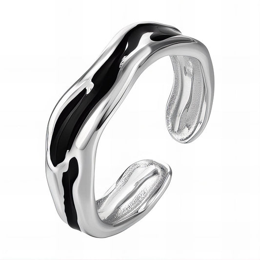 Silver & Black Adjustable Ring