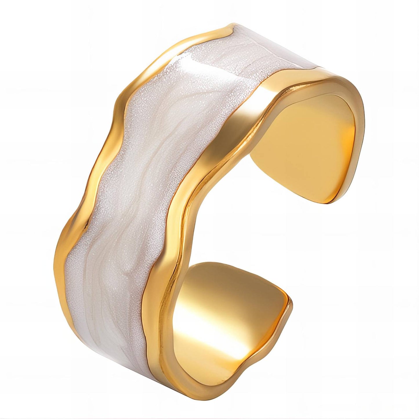 Wavey Wide Pearl Adjustable Ring Band