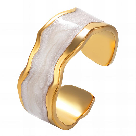 Wavey Wide Pearl Adjustable Ring Band