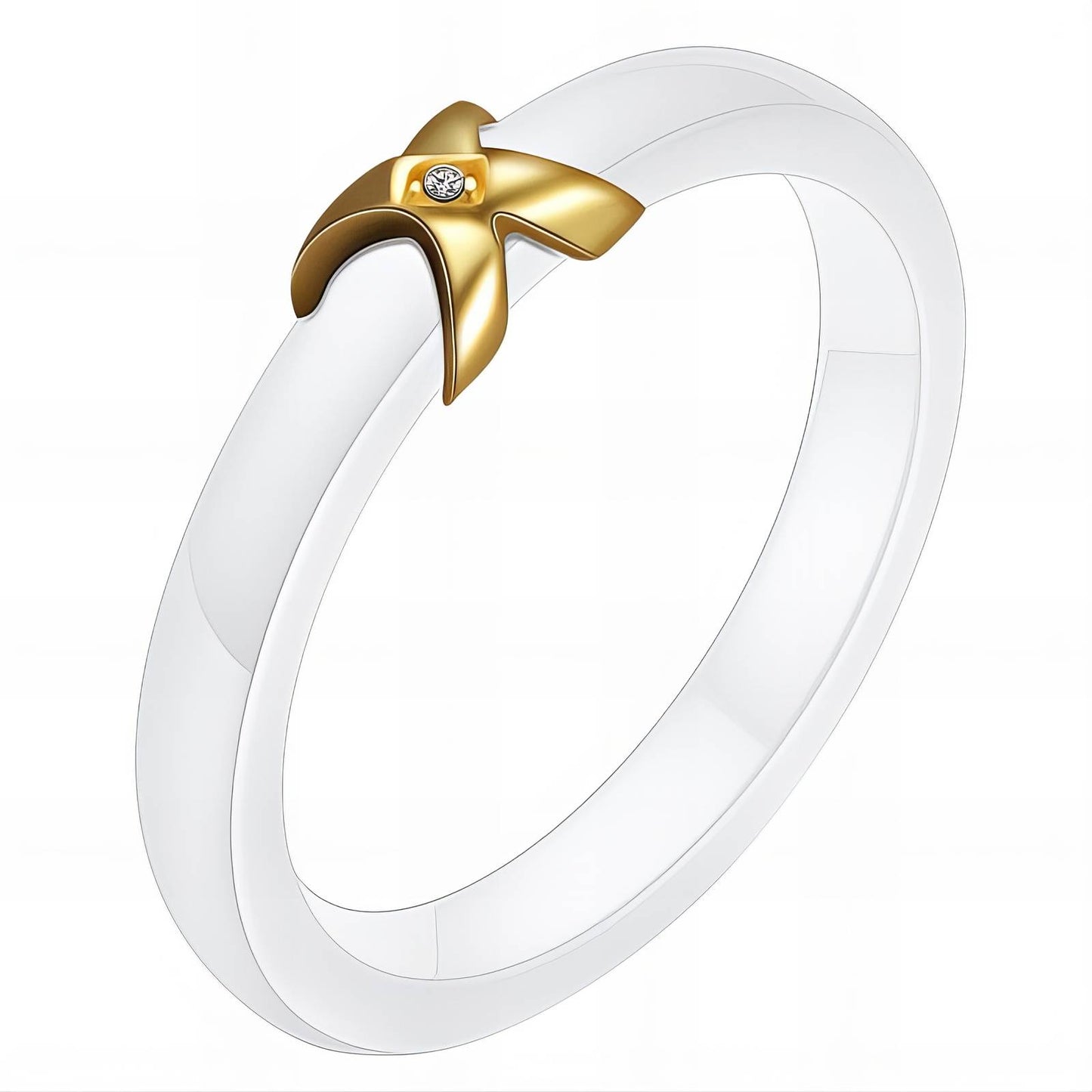 White Banded Ring with 18K Gold X Wrap & Zirconia Crystal