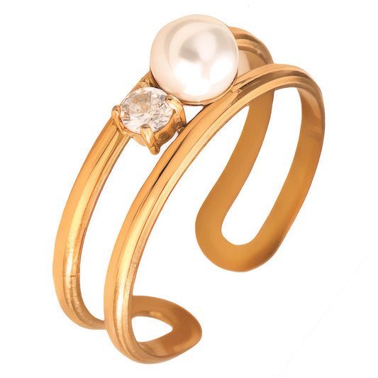 Adjustable Wrap Pearl & Crystal Ring