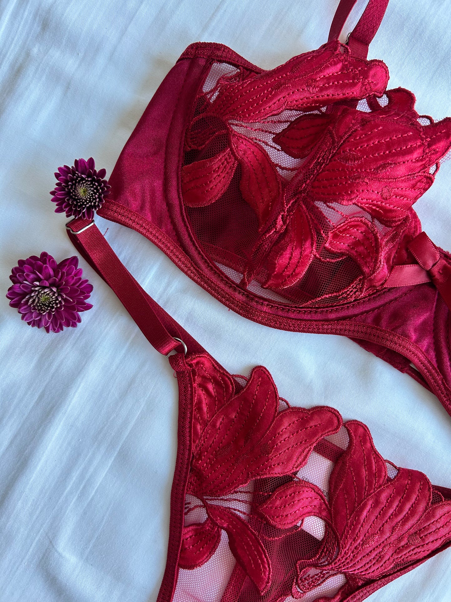 Crimson Rose Set 🌹- Red Floral Lace Lingerie | Mila Gray