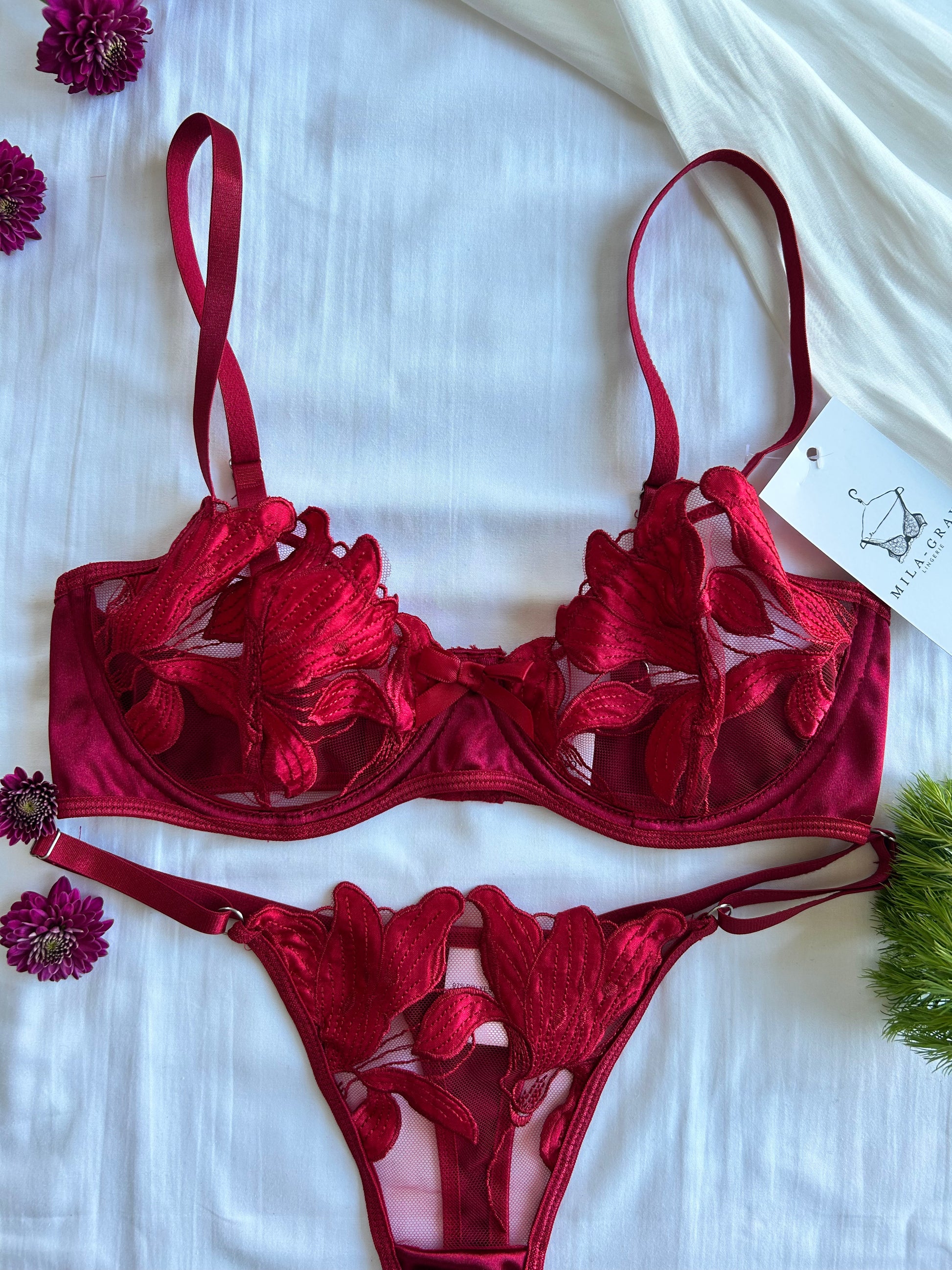 crimson rose lace lingerie