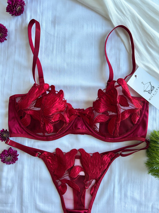 crimson rose lace lingerie